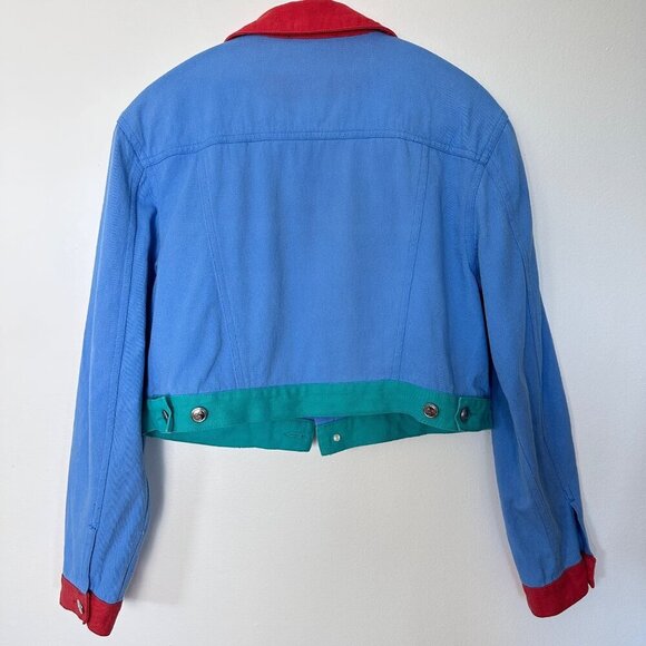 Current Mood Vintage 80’s Colorblock Denim Cropped Jacket Size M - Picture 3 of 9